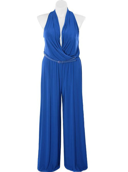 Plus Size Designer Drape Neck Blue Jumpsuit – Plussizefix