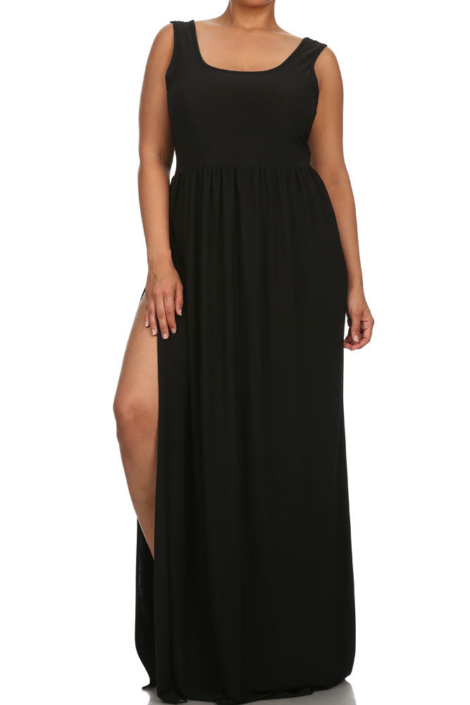 Plus Size Pier Days High Slit Black Maxi Dress – Plussizefix