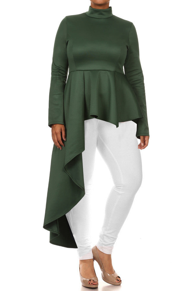 Plus Size Peplum Asymmetrical Dip Hem Green Top – Plussizefix