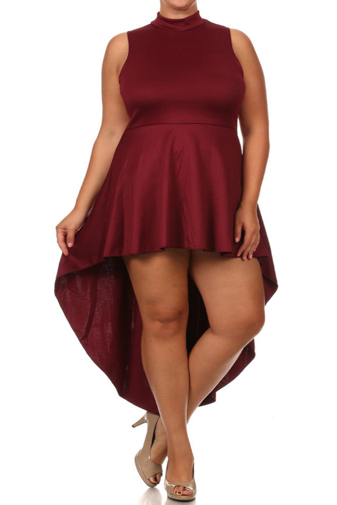 Plus Size Polished Dip Hem Burgundy Dress – Plussizefix