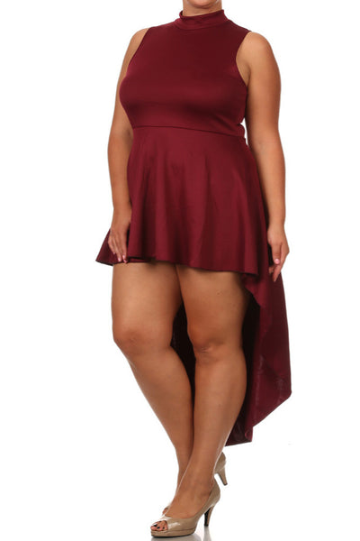 Plus Size Polished Dip Hem Burgundy Dress – Plussizefix