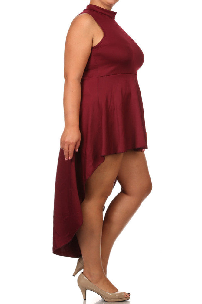 Plus Size Polished Dip Hem Burgundy Dress – Plussizefix