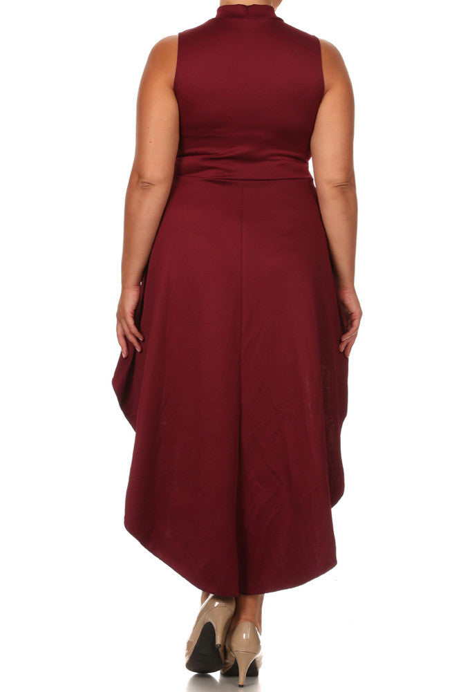 Plus Size Polished Dip Hem Burgundy Dress – Plussizefix