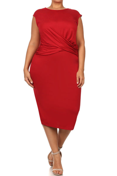 Plus Size Charming Cross Over Front Midi Dress – Plussizefix