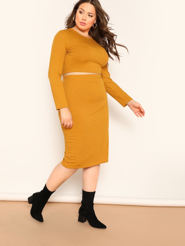 plus size knit skirt sets