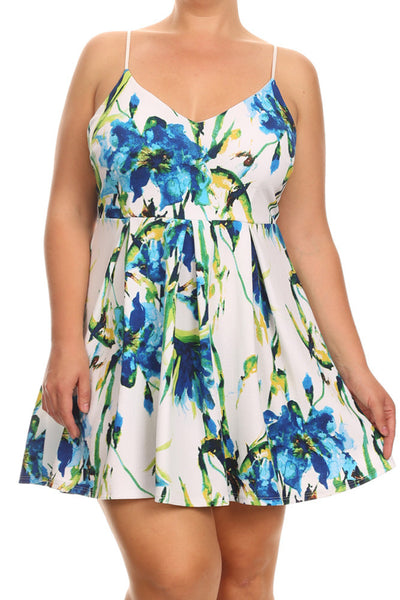 Plus Size Floral Flare Spaghetti Strap Dress Plussizefix 3015