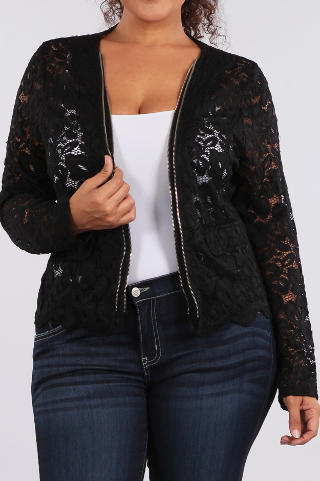 See Through Lace Plus Size Crew Jacket – Plussizefix