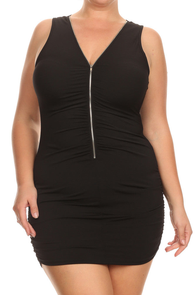 Plus Size In Love Ruched Zipper Mini Dress – Plussizefix
