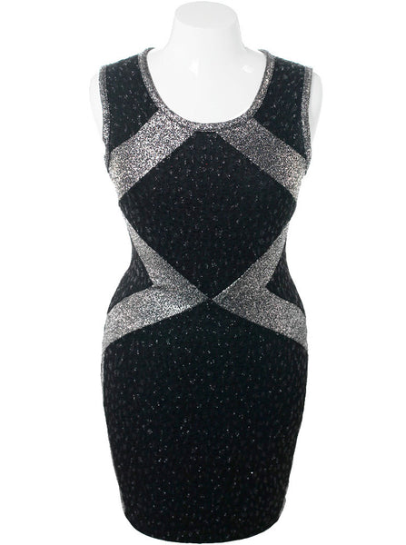 Plus Size Bodycon Sparkling Silver Black Dress – Plussizefix