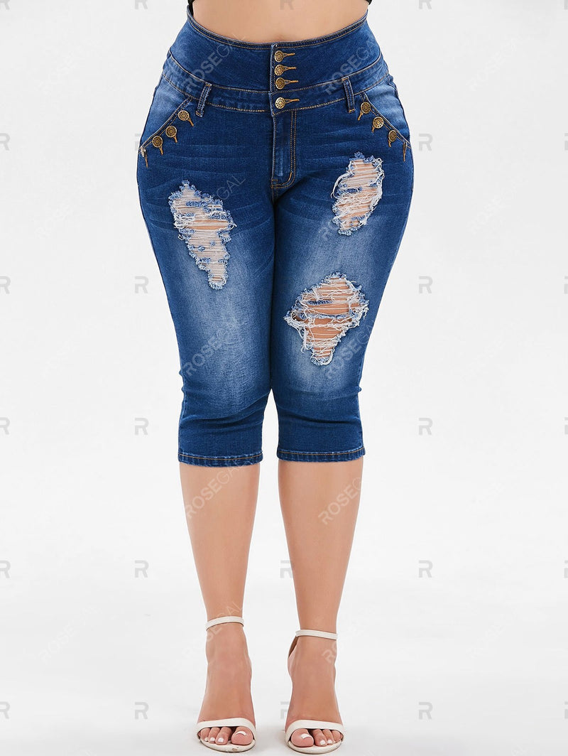 plus size ripped capri jeans