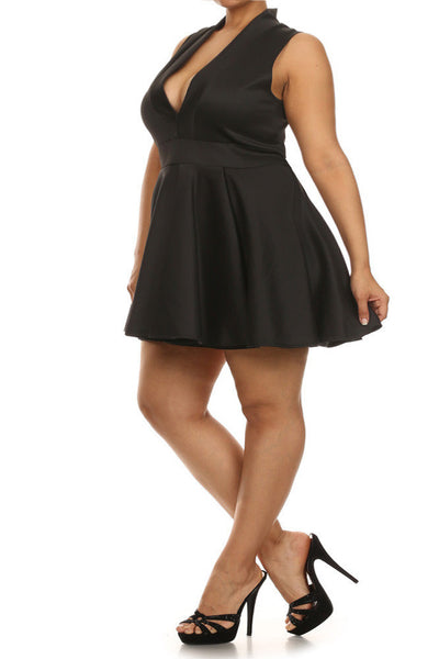 Plus Size Thick Scuba Material Deep V Neck Skater Dress – Plussizefix