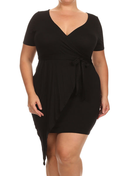 Plus Size V Neck Black Dress – Plussizefix