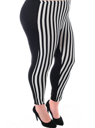 Plus Size Vertical Stripe Black White Legging Plussizefix
