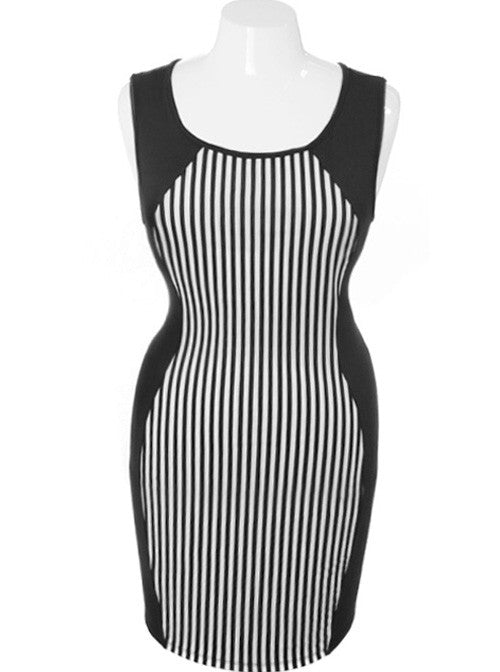 Plus Size Vertical Stripe Bodycon Black Dress – Plussizefix
