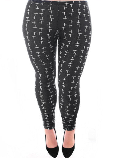 Plus Size Trendy Mini Cross Print Leggings – Plussizefix