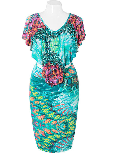 Plus Size Fancy Floral Teal Two Piece Set – Plussizefix