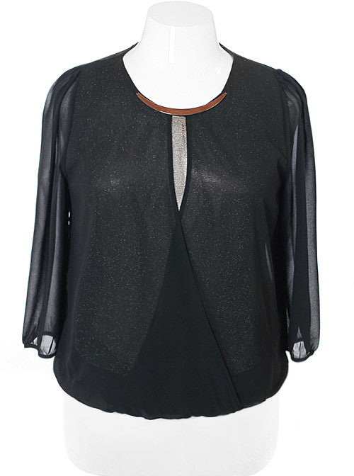 Plus Size Sparkling Sheer Black Bubble Blouse – Plussizefix