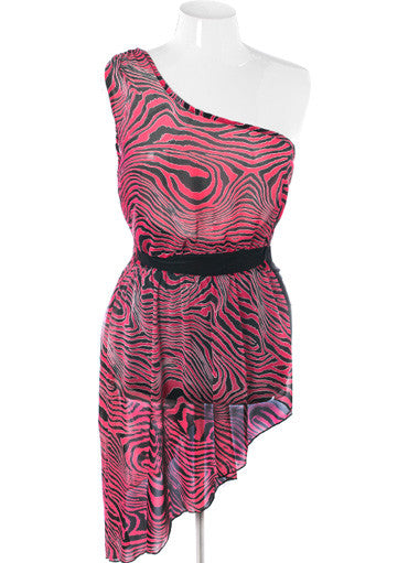 Plus Size Sexy Layered One Shoulder Pink Dress – Plussizefix