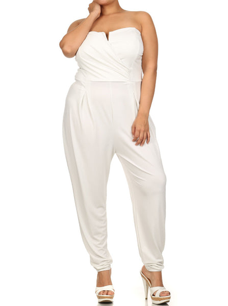 Plus Size Strapless Cross Over White Jumpsuit – Plussizefix