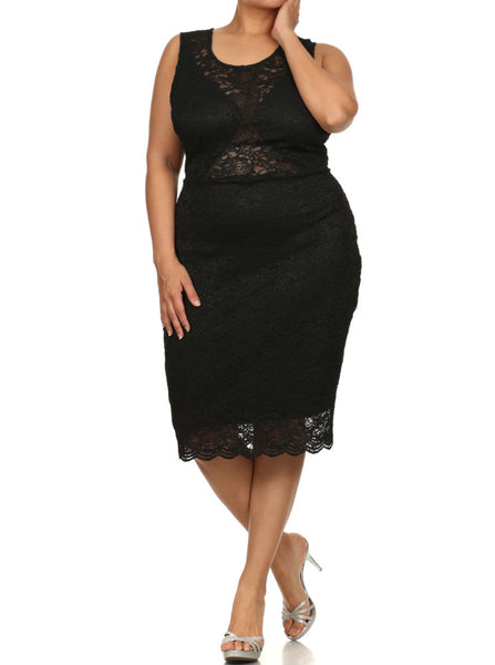 Plus Size See Through Floral Lace Black Dress – Plussizefix