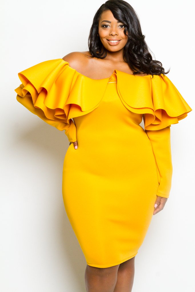 yellow off the shoulder dress plus size