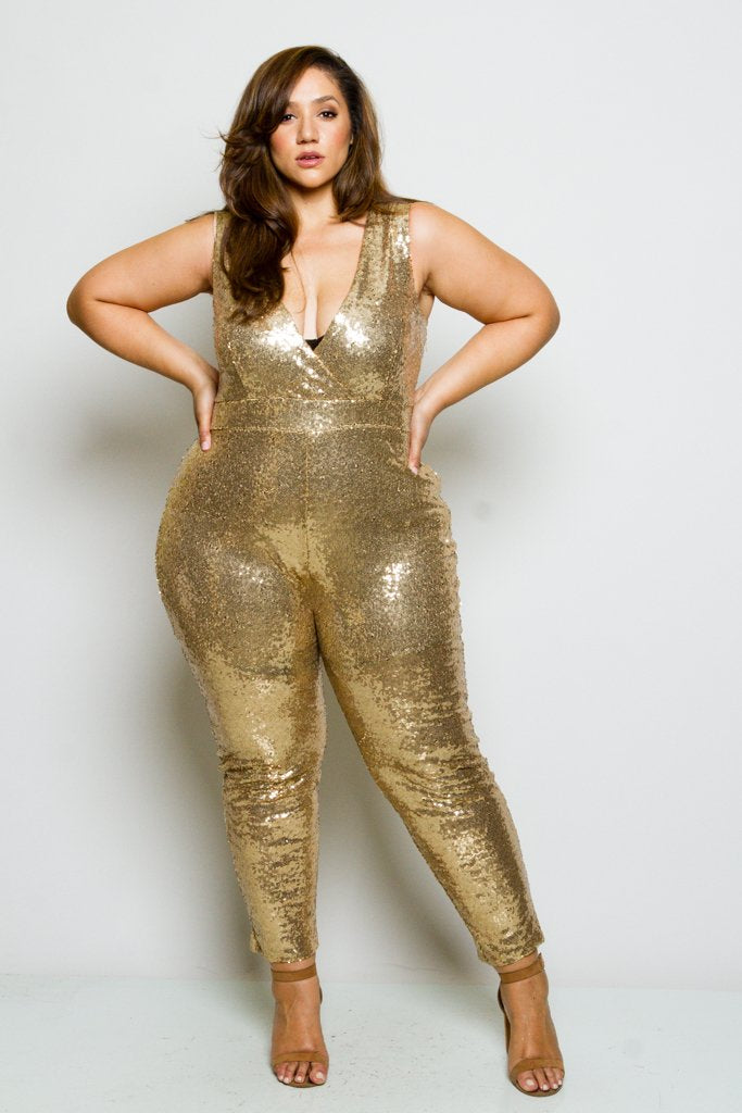 gold sequin jumpsuit plus size