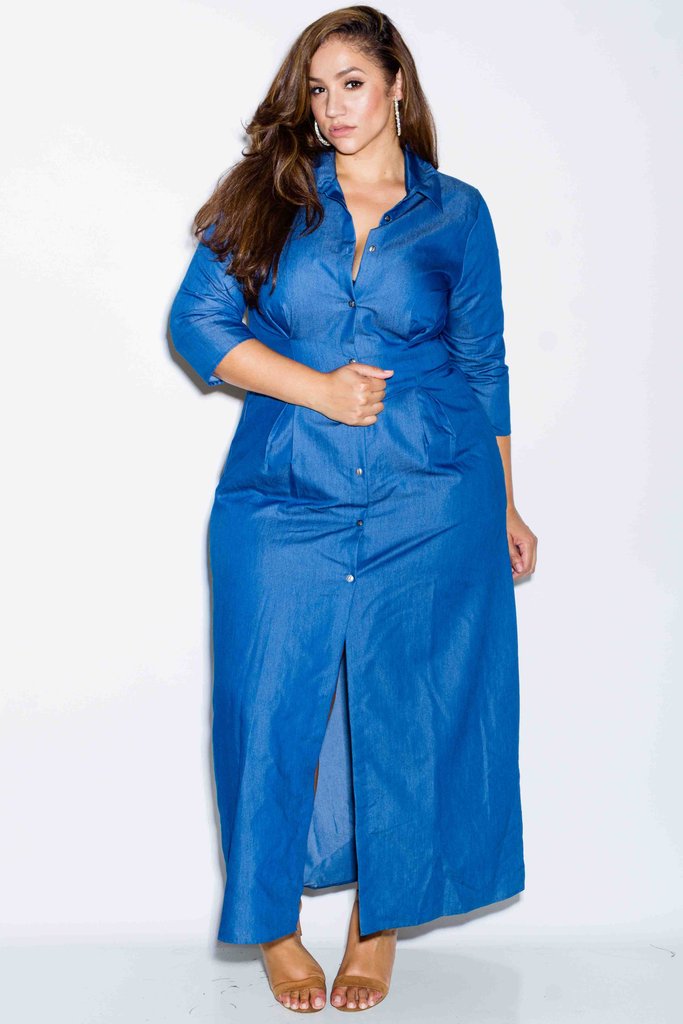  Plus  Size  Maxi Chambray  Shirt  Dress  Plussizefix