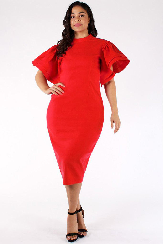 Plus Size Gala Ruffle Sleeves Midi Dress – Plussizefix