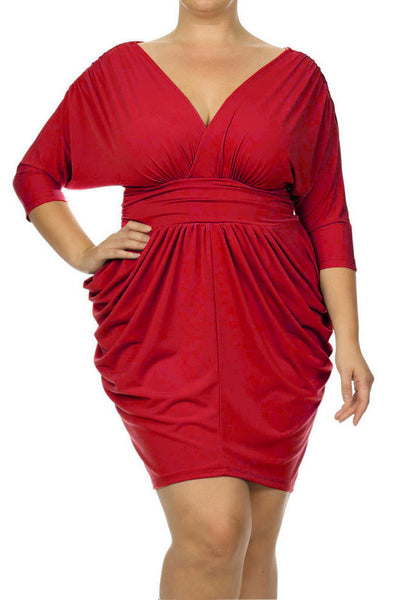 Plus Size Divine V Neck Pleated Ruby Red Dress – Plussizefix