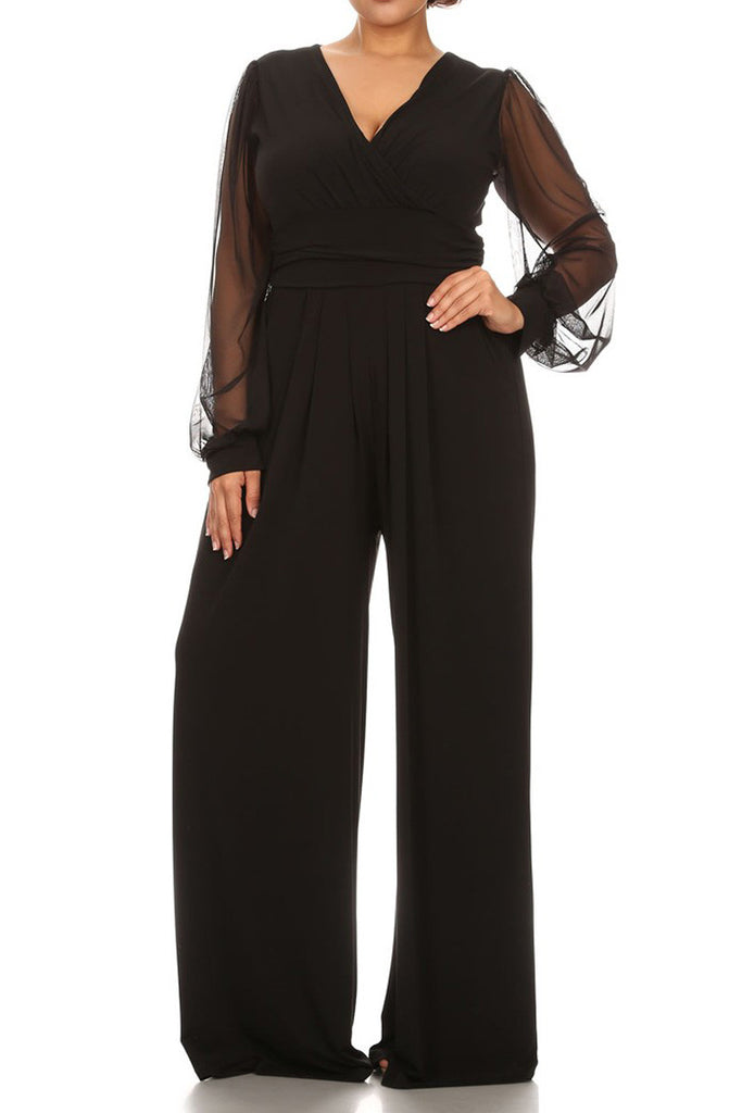 Plus Size See Through Chiffon Sleeve Relaxed Fit Jumpsuit – Plussizefix