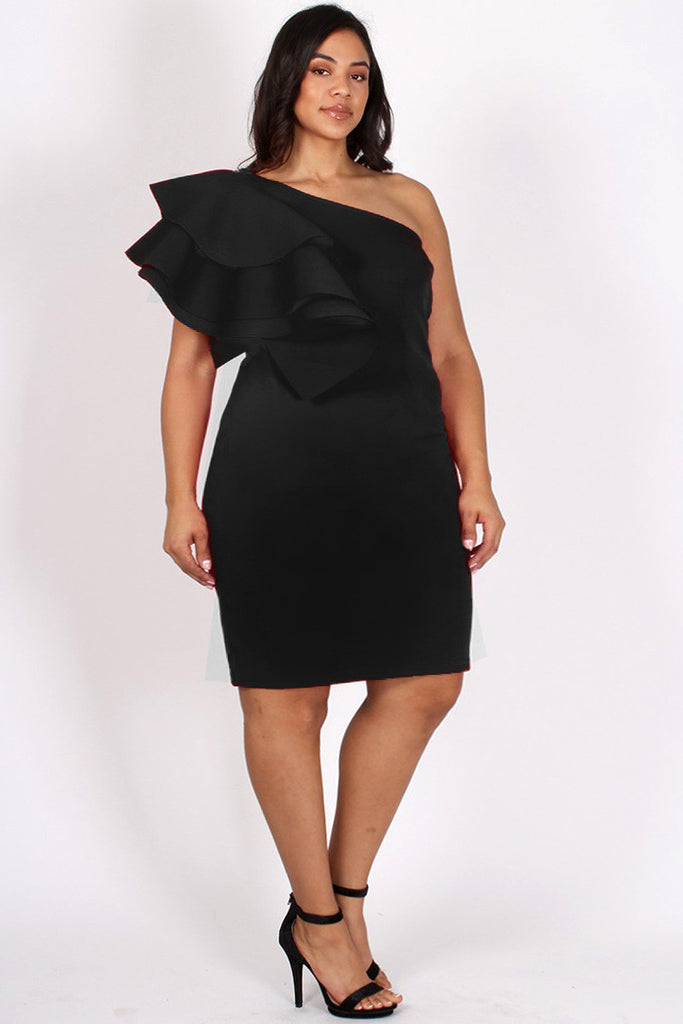 plus size black one shoulder dress