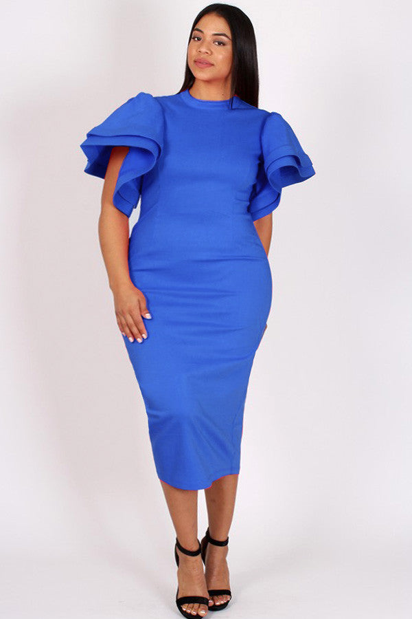 Plus Size Gala Ruffle Sleeves Midi Dress – Plussizefix