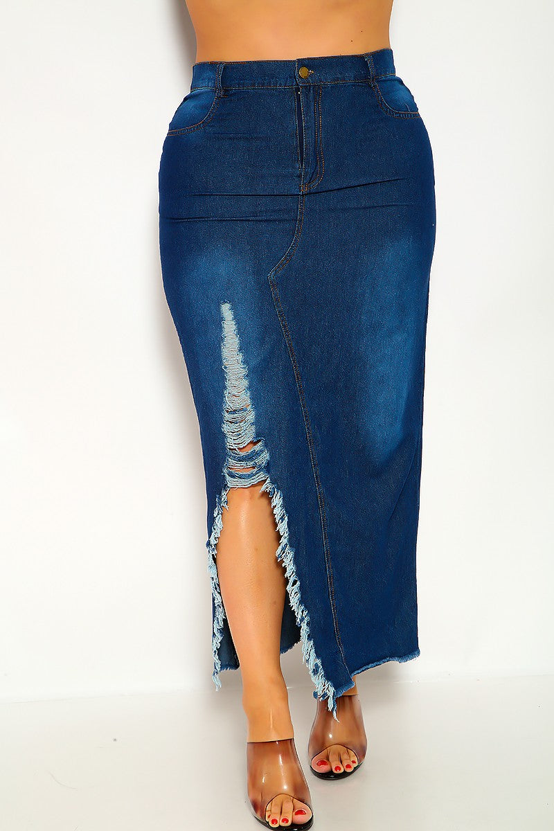 plus size blue denim skirt