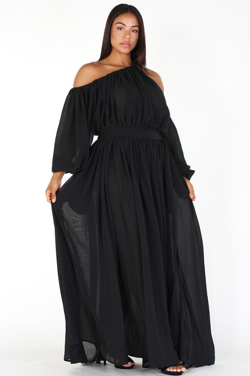 off one shoulder maxi dress