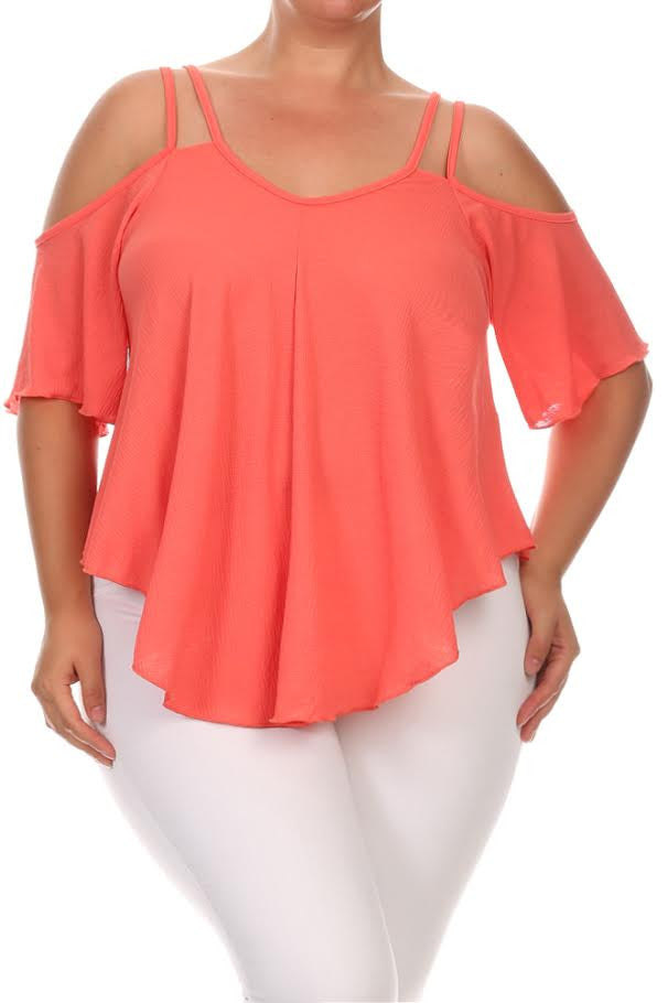 Cold Shoulder Ruffle Sleeve Plus Size Top – Plussizefix