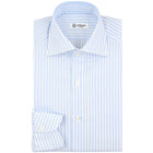 Cotton / Linen Semi Spread Shirt - White / Sky Blue - Butcher Stripe