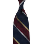 Striped Grenadine / Garza Grossa Silk Tie - Navy / Burgundy / Yellow / White