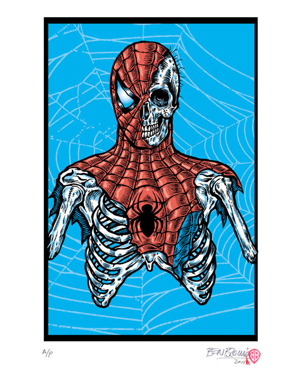 Ben Brown spiderman marvel comics skeleton skull fine art print