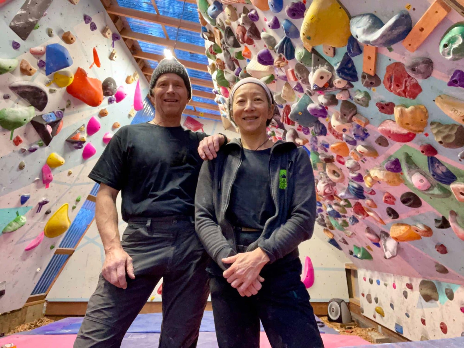 Don Mason and Laura Domoto in the new bouldering cave.
