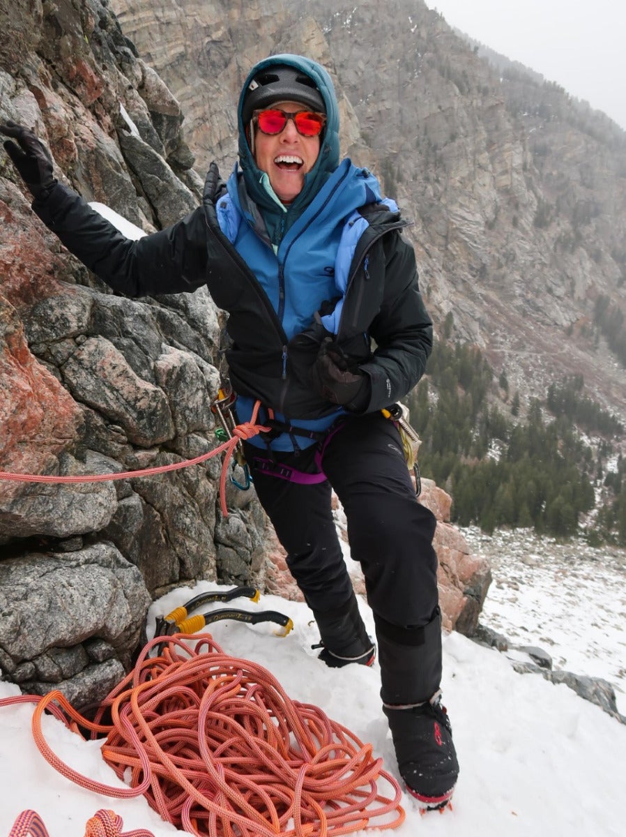 Mountain guide Jessica Baker wears this X-Gaiters while out climbing ice.