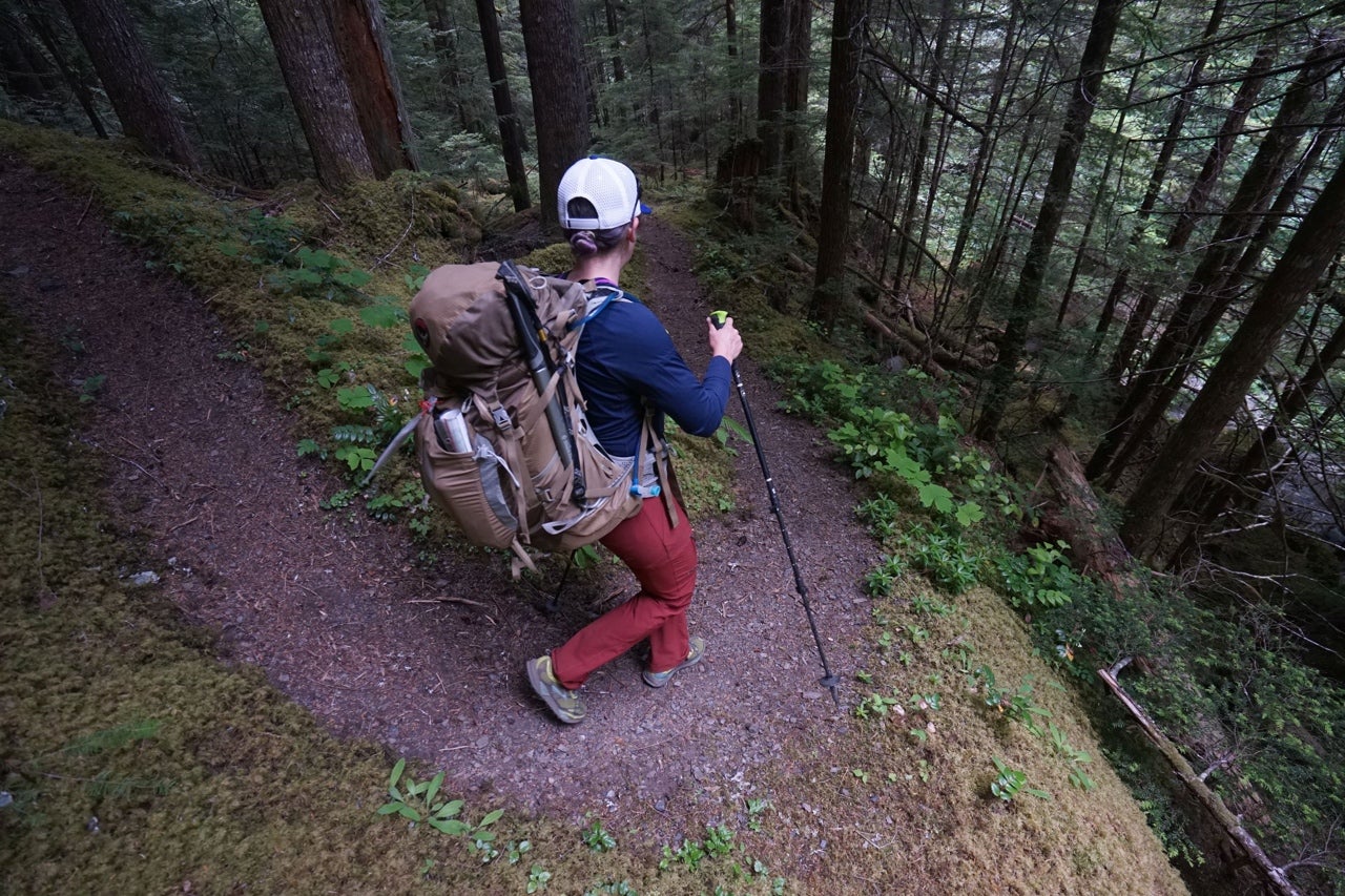 A person hiking with a backpack