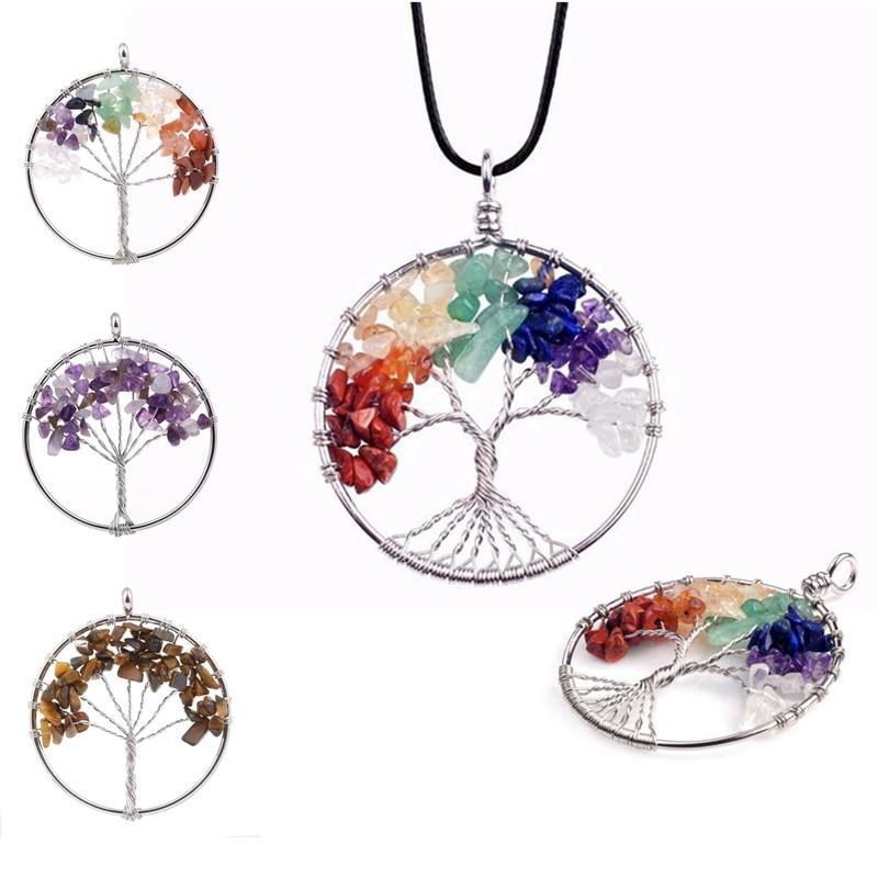Tree of Life Chakra 3in pendant wire wrapped necklace chakra jewelry energy  crys - Melded Mind Metaphysical