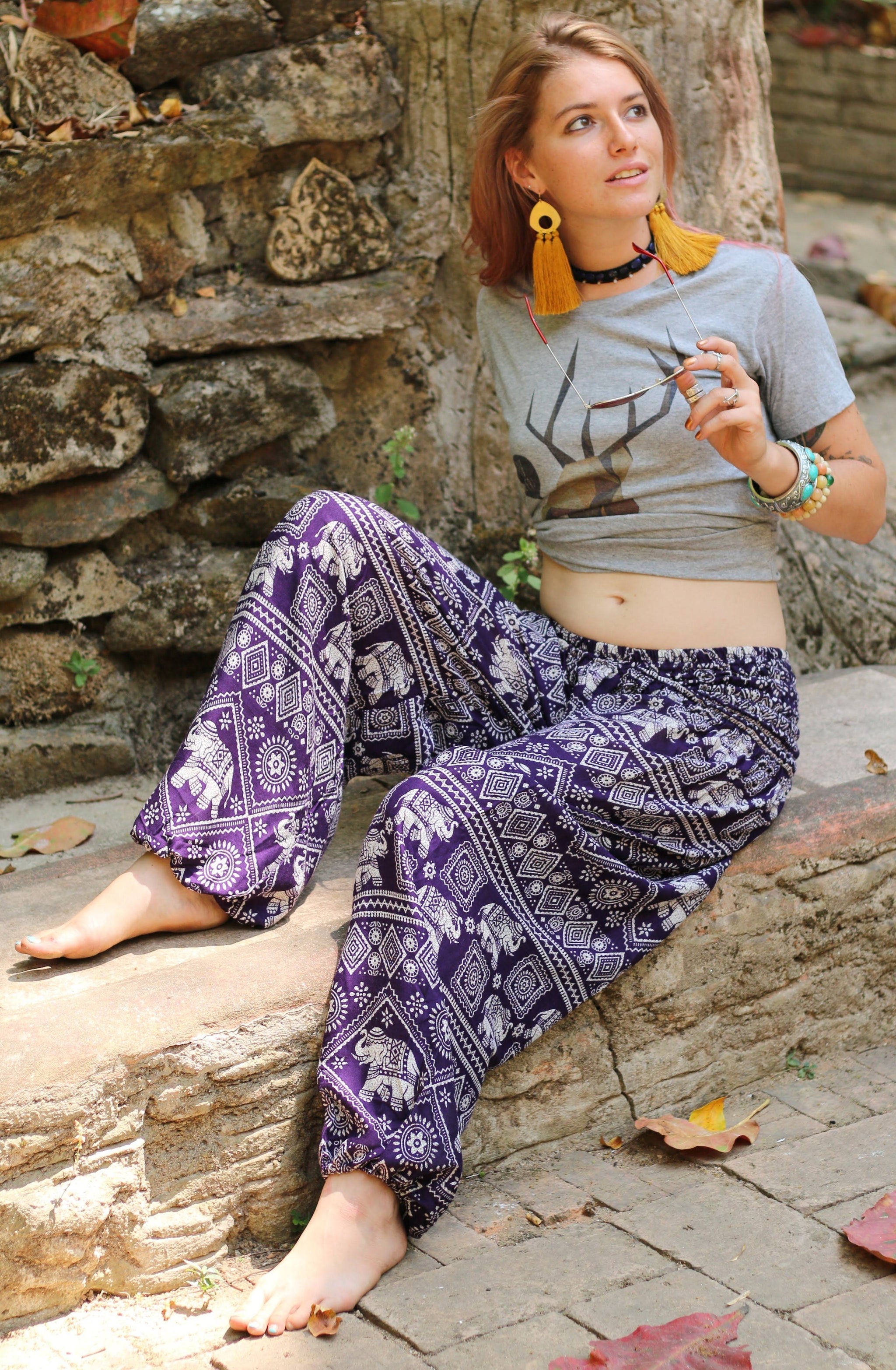 Purple Classic Elephant Harem Pants - One Tribe Apparel