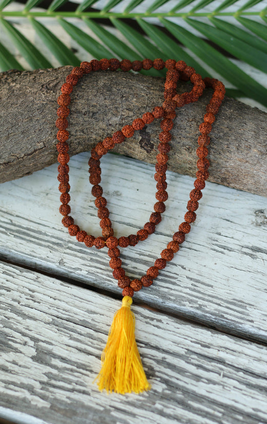 Tiger Eye Buddhist Mala Beads Necklace with Red Tassels - One Tribe Apparel