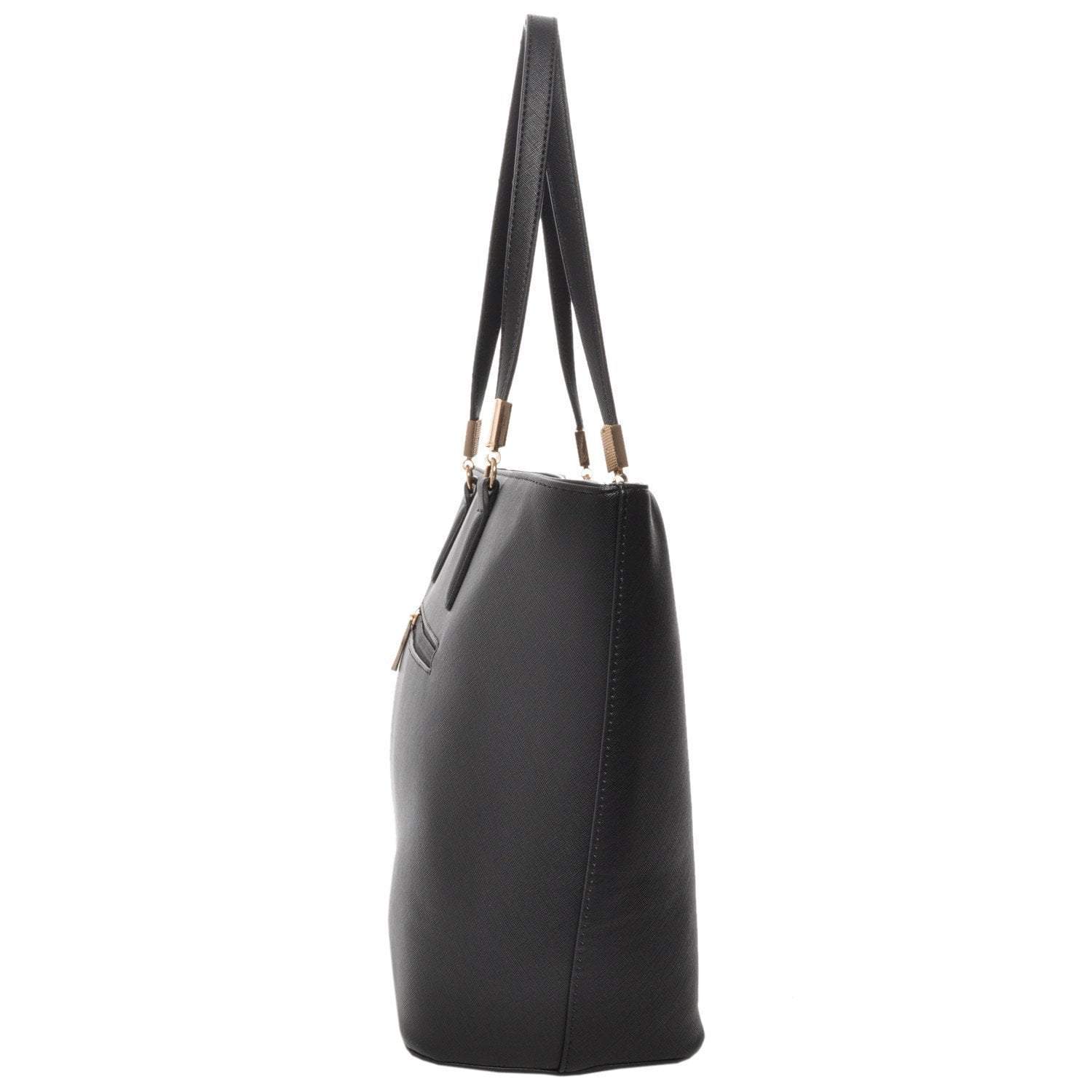 black vegan leather tote bag