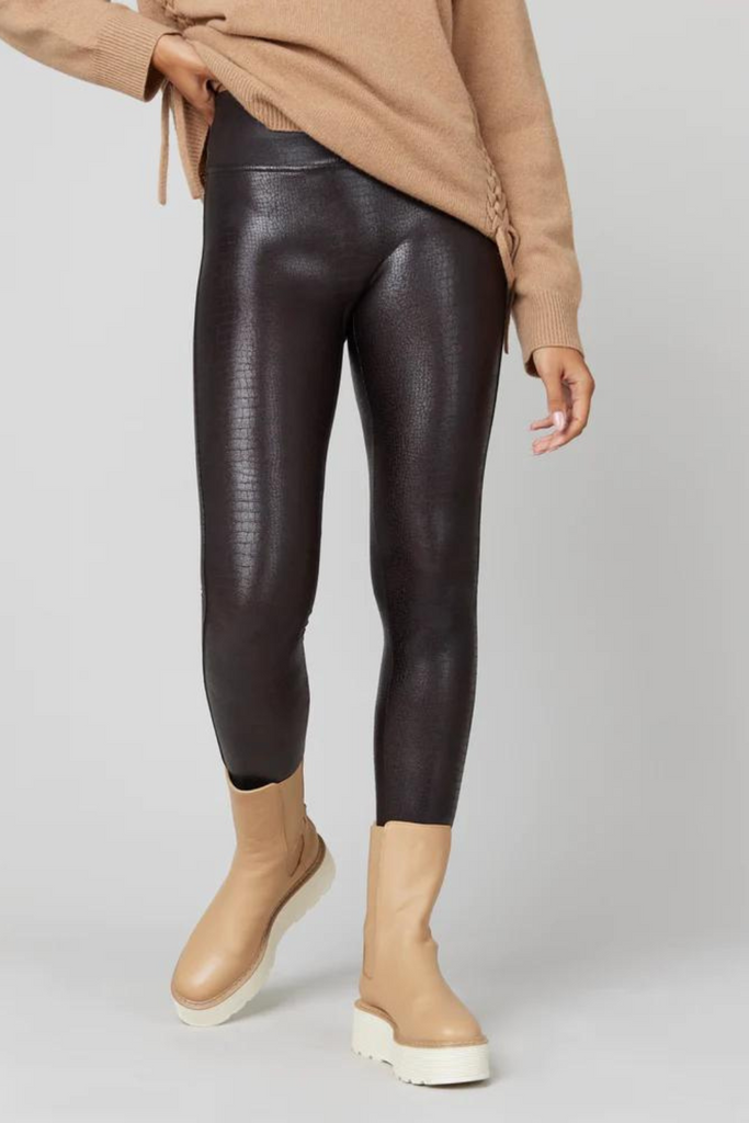 Plus Size Brown Leather Look Croc Detail Skinny Fit Leggings x 5