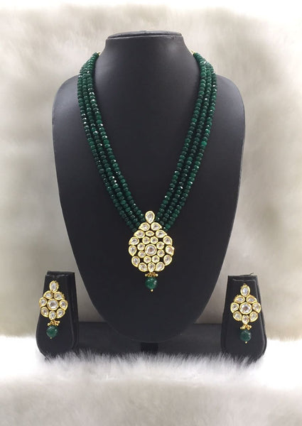 Three Stranded Dark green kundan Pendant necklace set – Deara Fashion ...