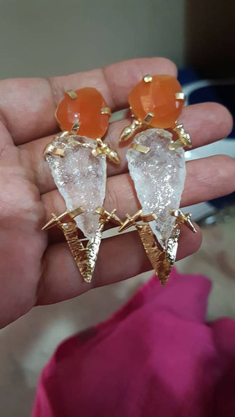 Orange Gemstones Long Earrings!