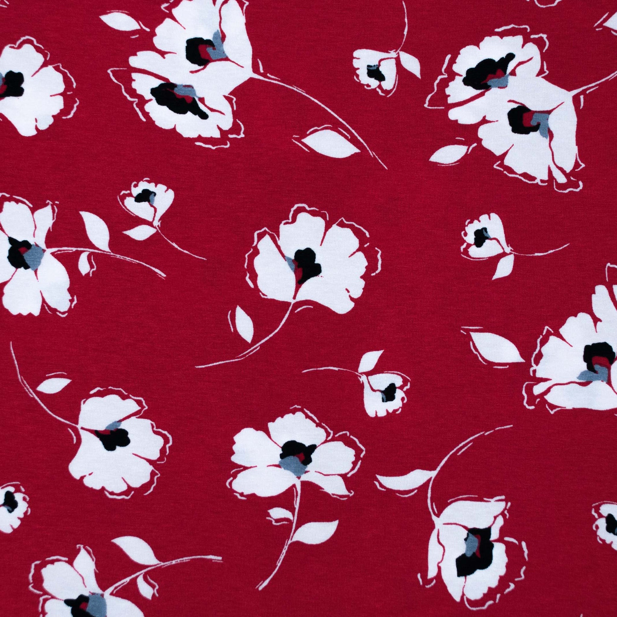 Red and White Floral Viscose Jersey