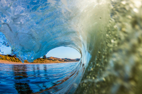 Inside a barreling wave at Wainui Beach in Gisborne